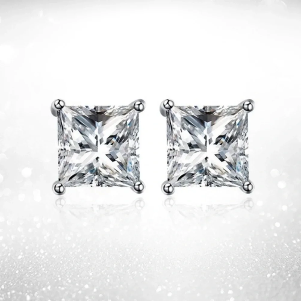 14k White Gold Princess Cut CZ Studs